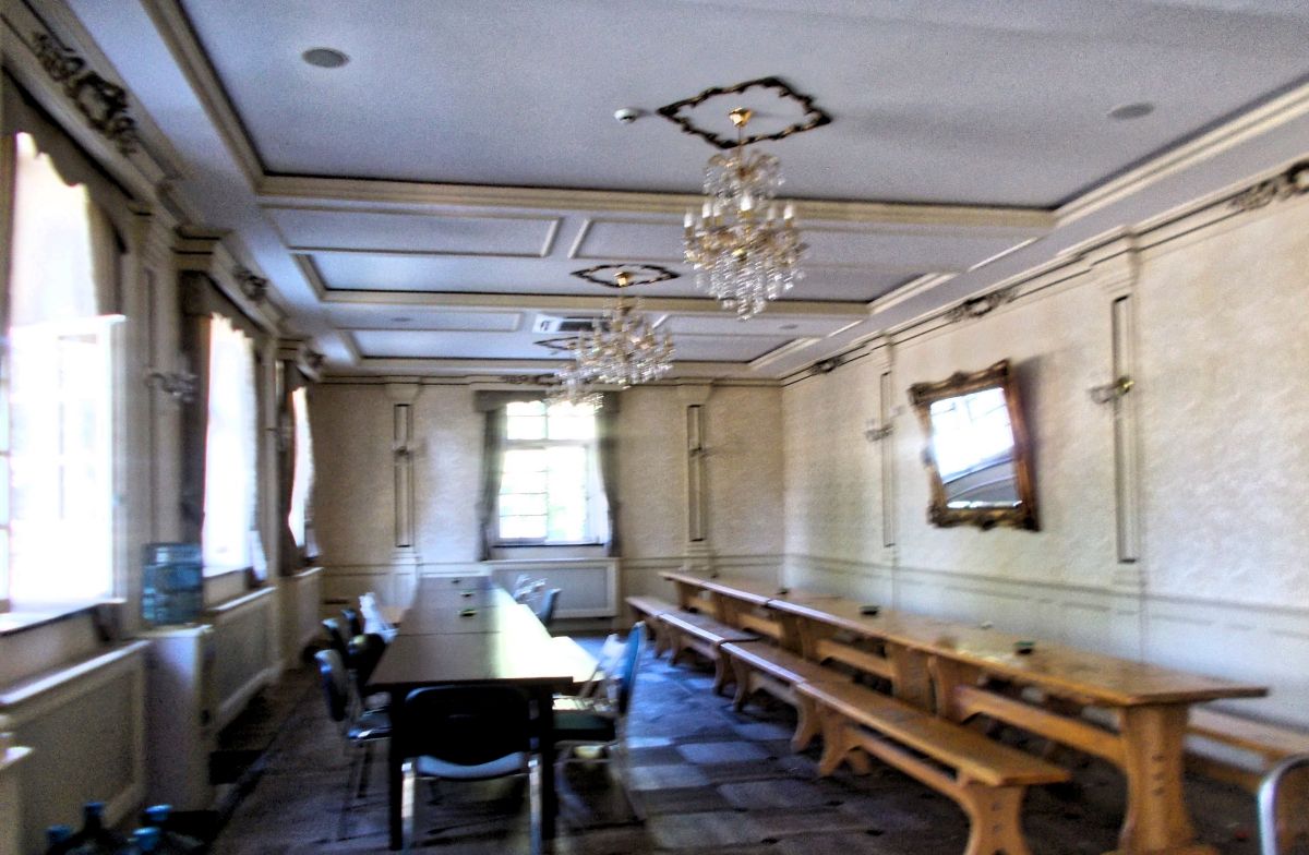 Wnętrze jednego z pomieszczeń w pałacu w Brzezinie. 